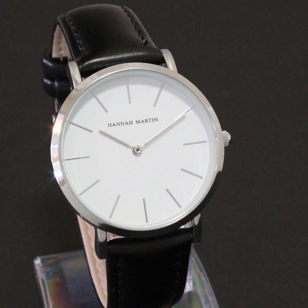 Men's Classic Minimalist 2 Hand Quartz Watch Raised Indices Black Strap 36mm - Picture 2 of 14